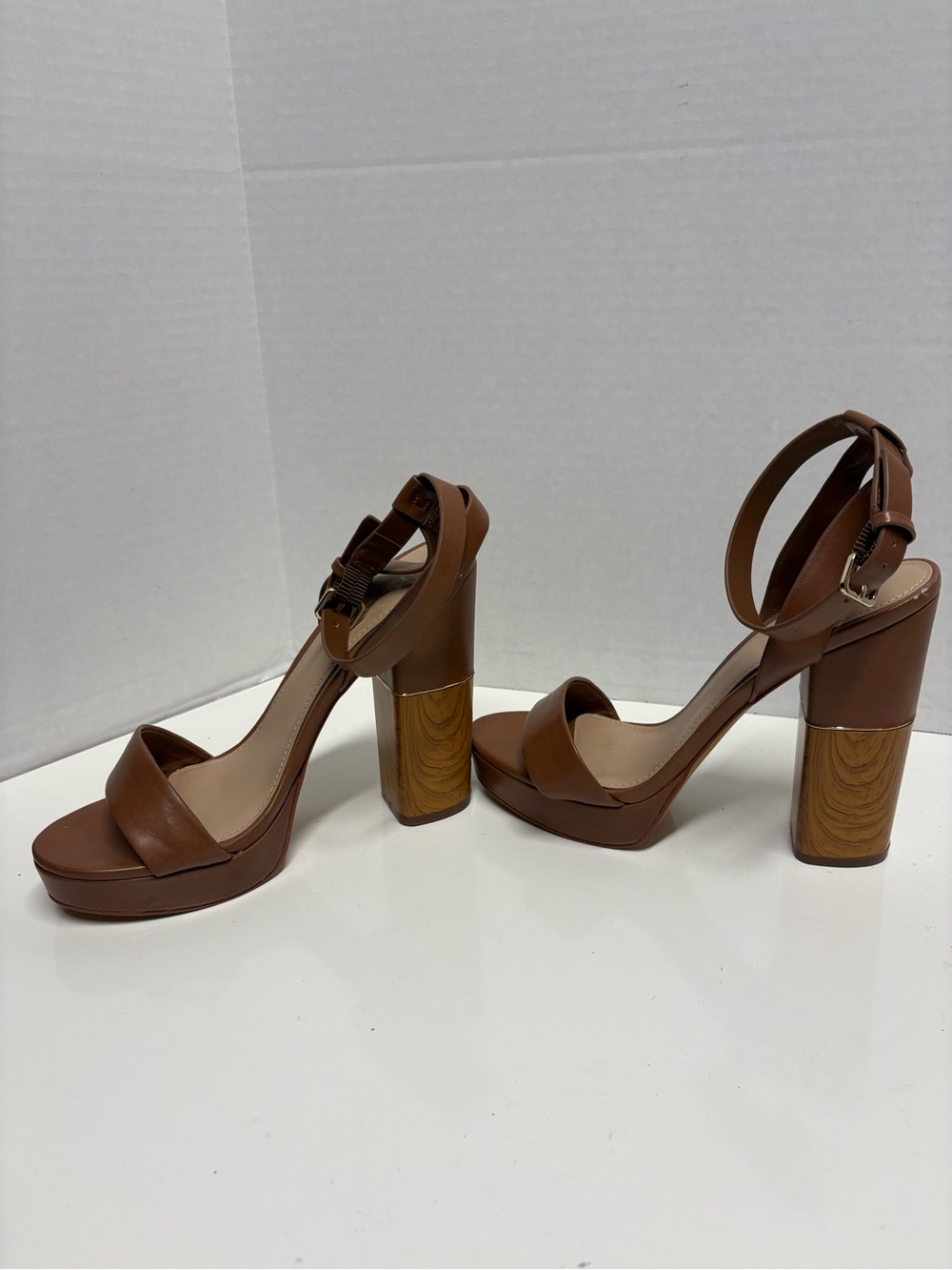 Aldo Brown Platform Block Heel Sandals with Ankle Strap